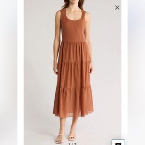 NWOT $345 Theory Sleeveless Tiered Cotton Maxi Dress Size P Terracott